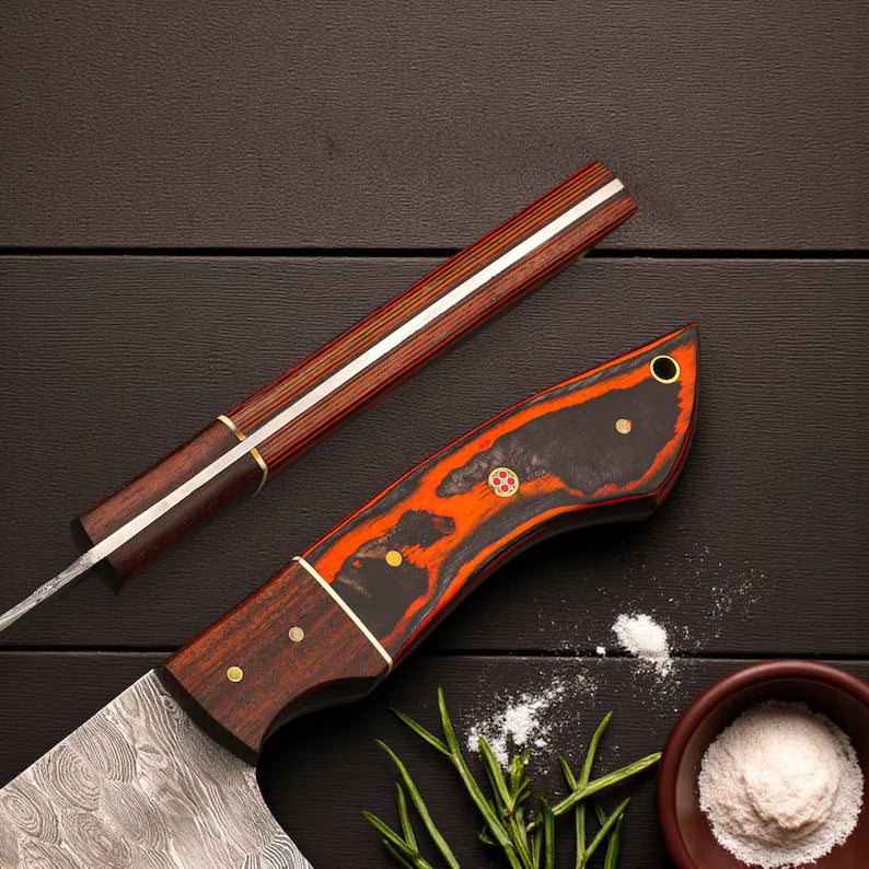 Hand Forged Damascus Steel 5-Piece Chef Knife Set, Pakka Wood Handle